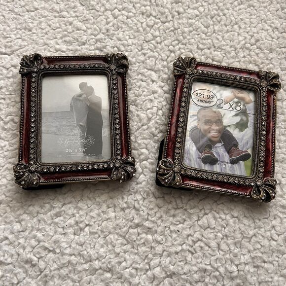 2 NEW Green Tree Gallery Photo Frame Rhinestone Red for 2 X 3” Photos Ornate - Picture 1 of 14